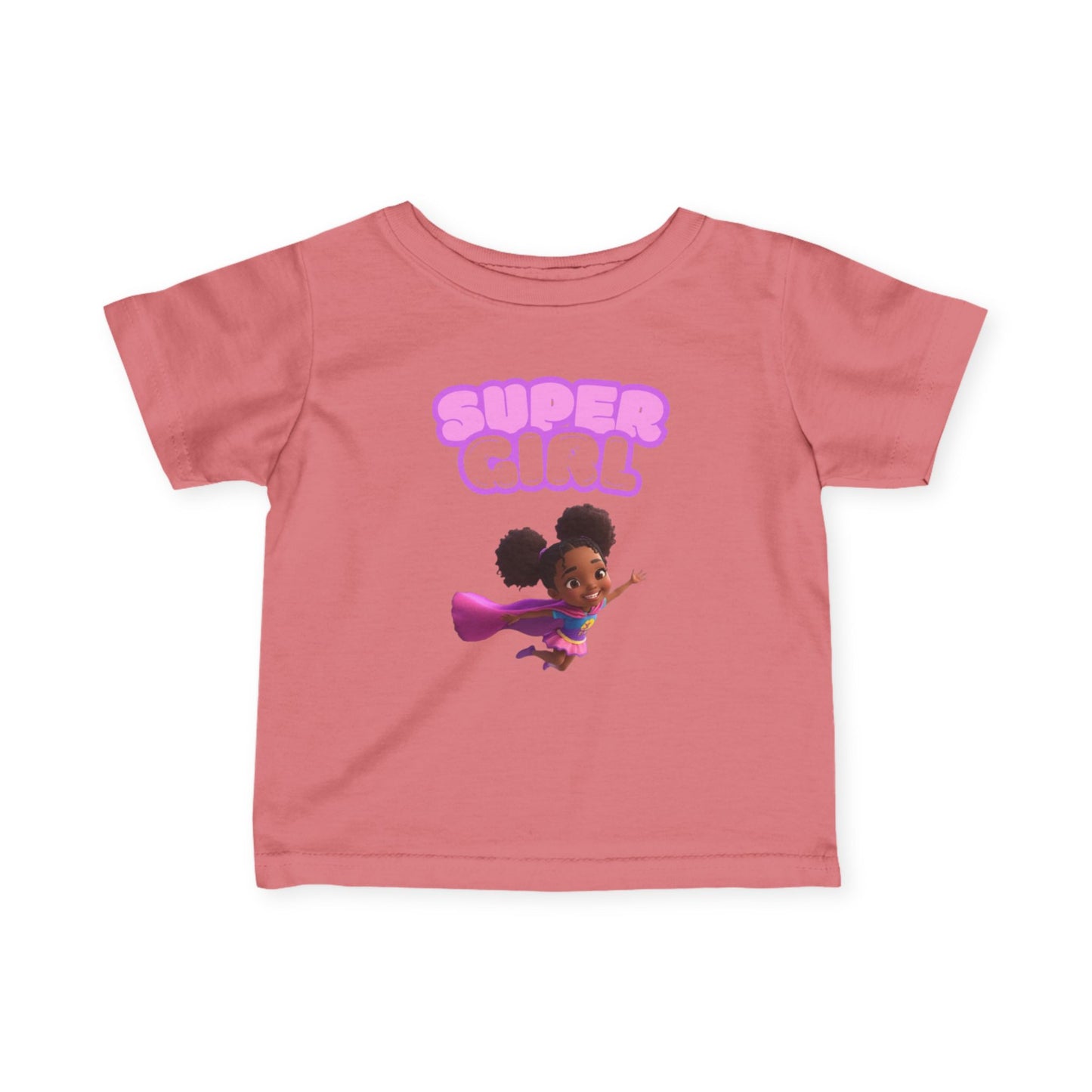Infant Tee — "Super Girl" Flying Baby Superhero Graphic (Pink)