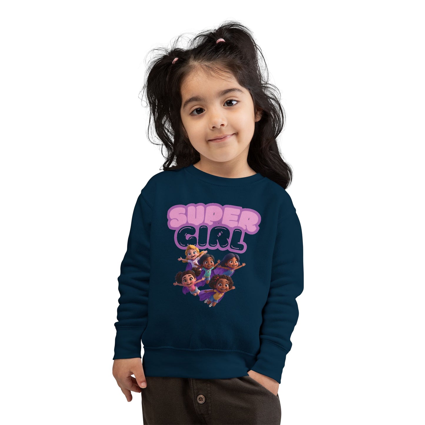 SuperGirl Toddler Sweatshirt — Cute Flying Superhero Graphic for Kids