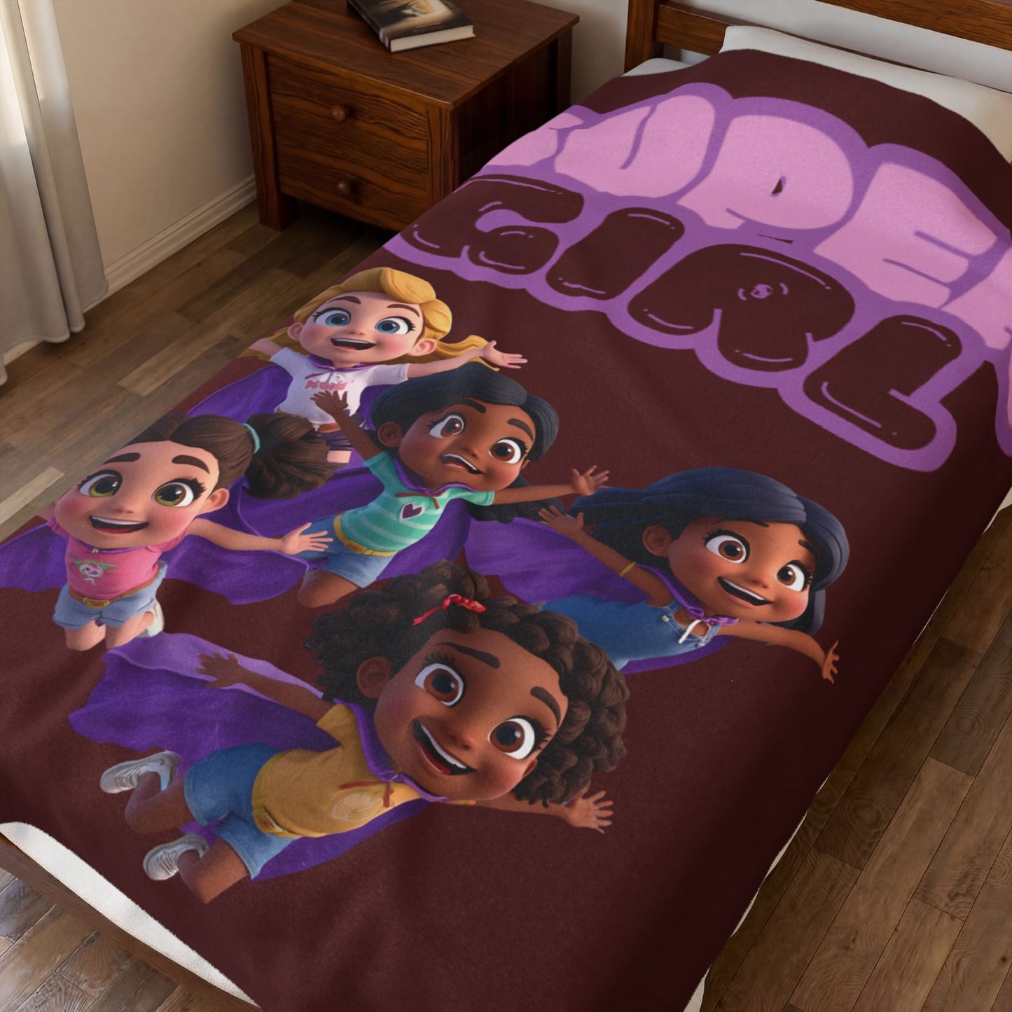 Super Girl Velveteen Plush Blanket — Kids’ Superhero Girls Throw