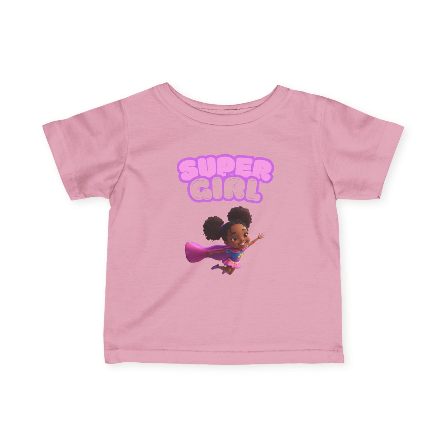 Infant Tee — "Super Girl" Flying Baby Superhero Graphic (Pink)