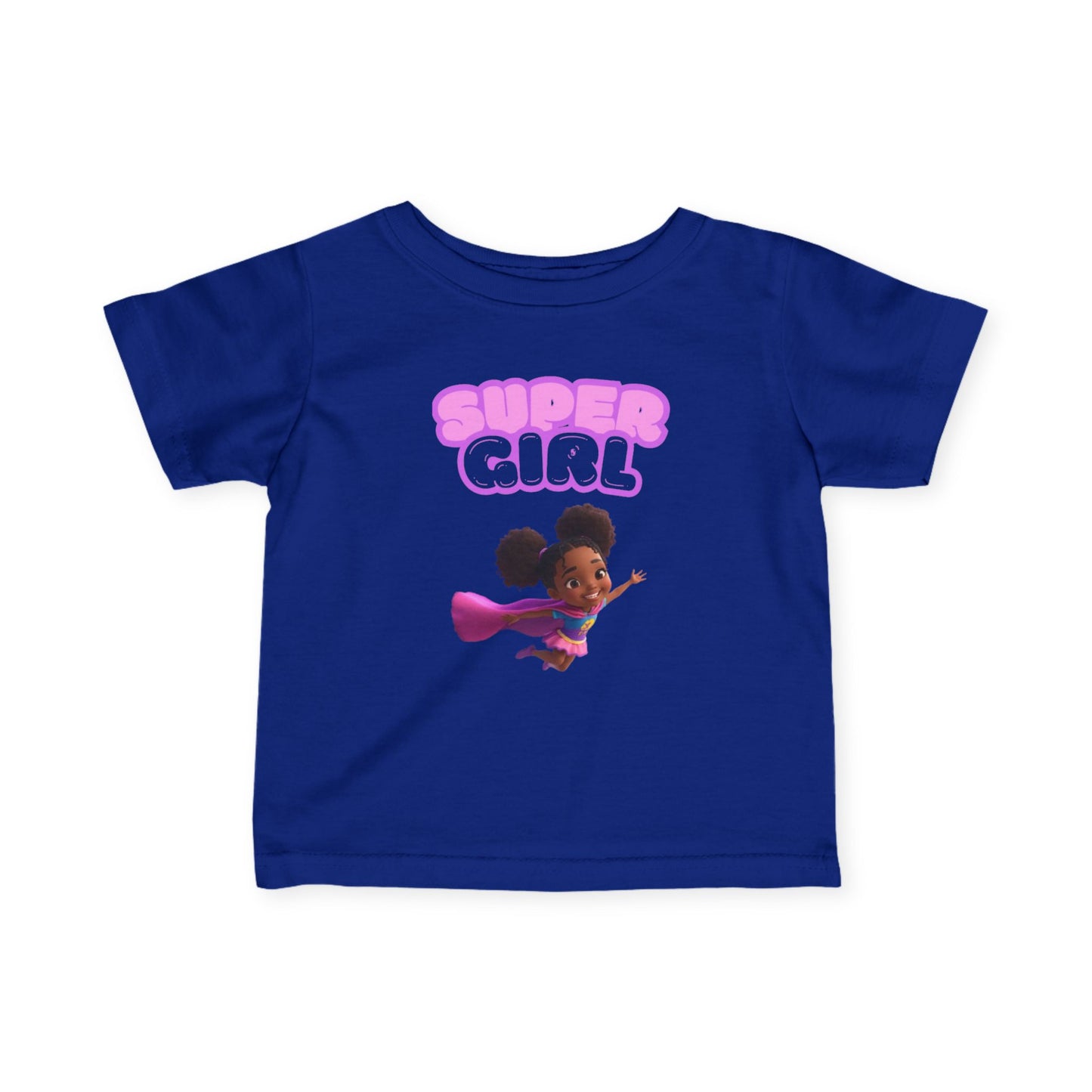 Infant Tee — "Super Girl" Flying Baby Superhero Graphic (Pink)
