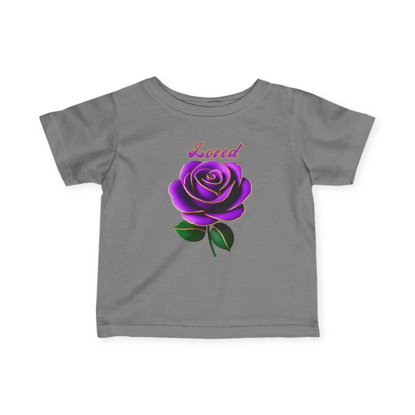 Loved Purple Rose Infant Tee — Gold-Trim Floral Baby Shirt