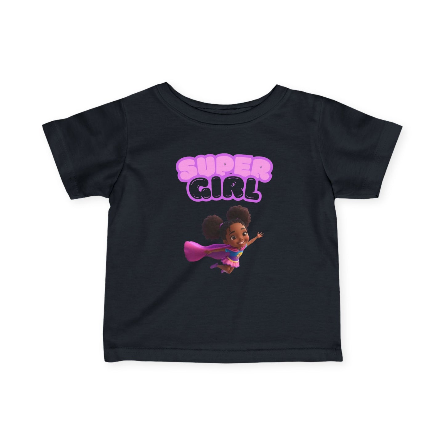 Infant Tee — "Super Girl" Flying Baby Superhero Graphic (Pink)