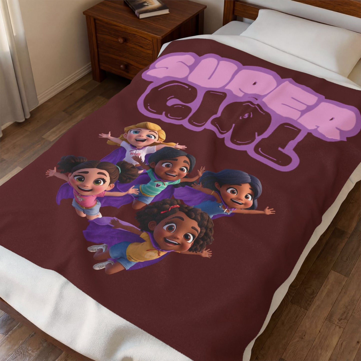 Super Girl Velveteen Plush Blanket — Kids’ Superhero Girls Throw