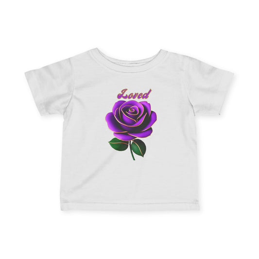 Loved Purple Rose Infant Tee — Gold-Trim Floral Baby Shirt