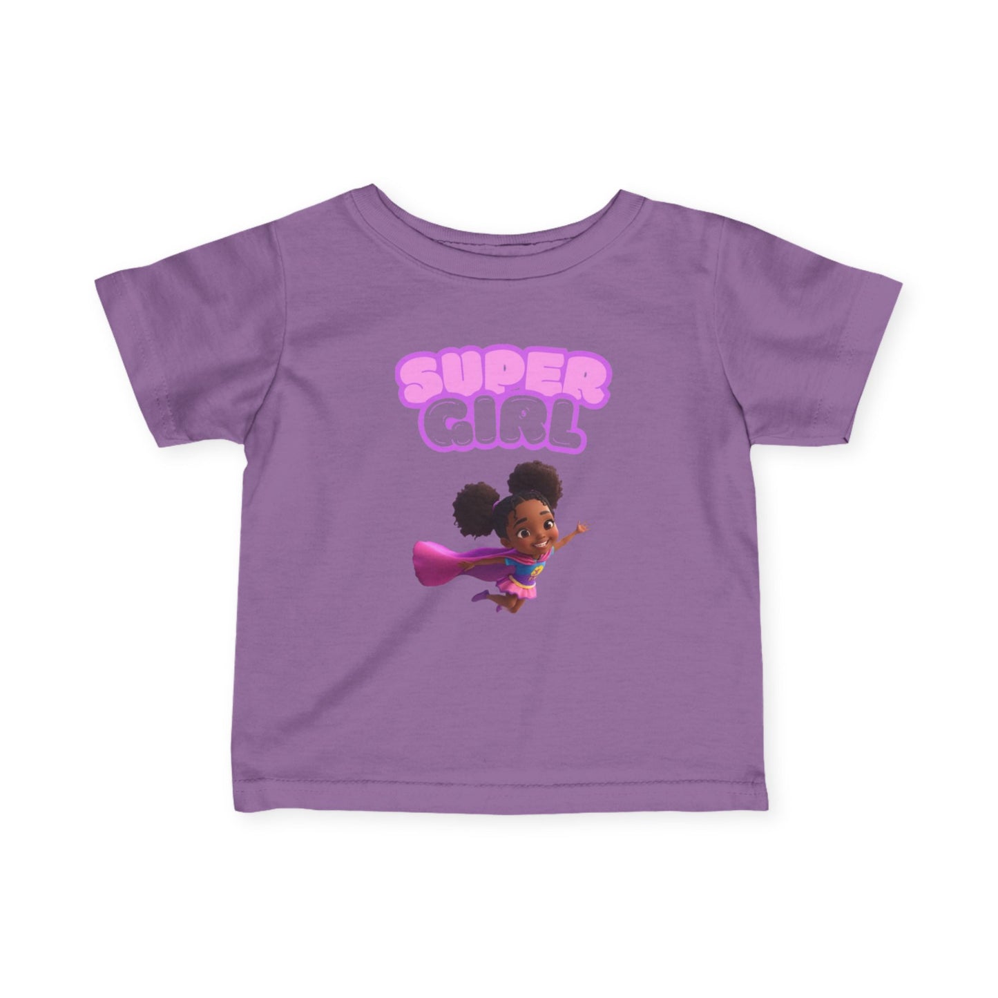 Infant Tee — "Super Girl" Flying Baby Superhero Graphic (Pink)