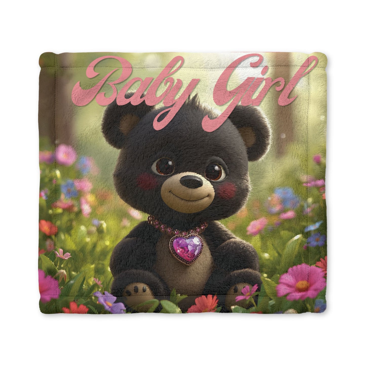 Baby Girl Minky Lovey Blanket – Soft Plush Bear with Heart Nursery Security Blanket