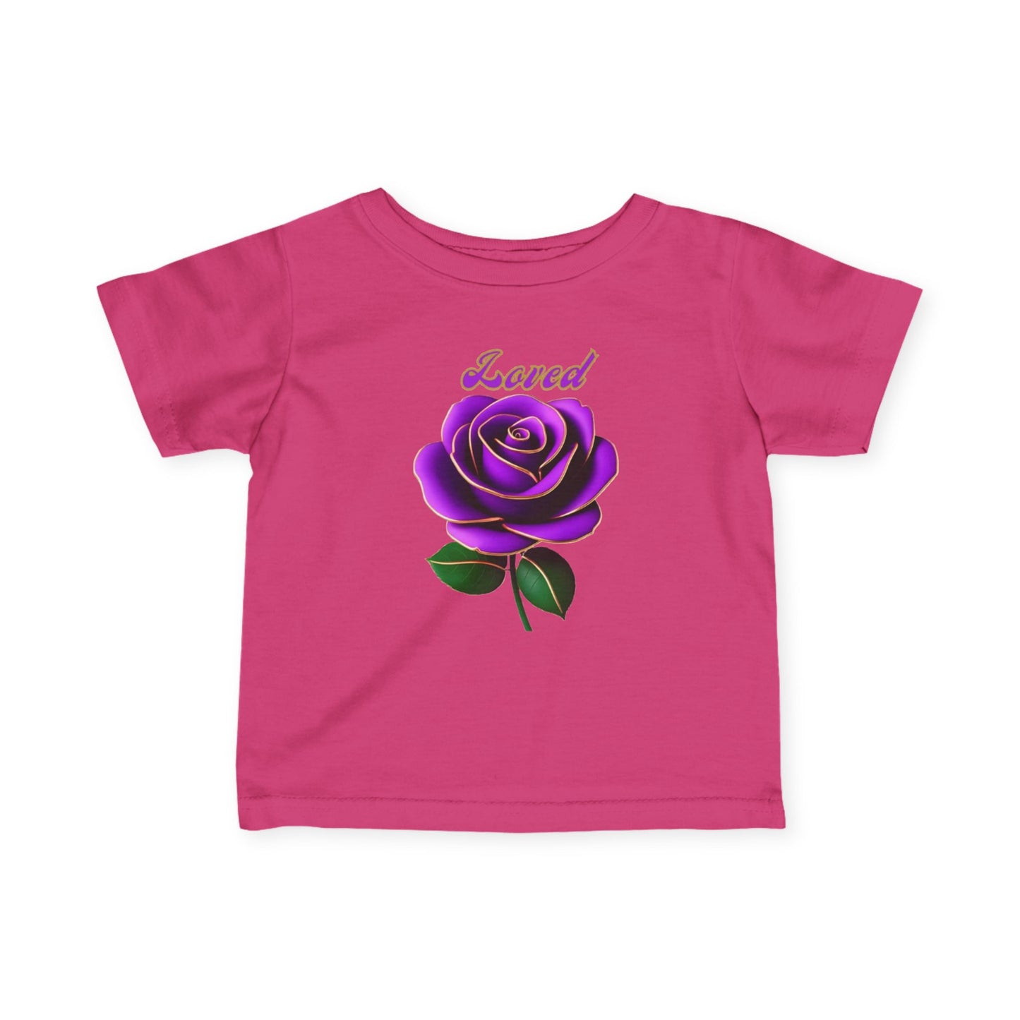Loved Purple Rose Infant Tee — Gold-Trim Floral Baby Shirt