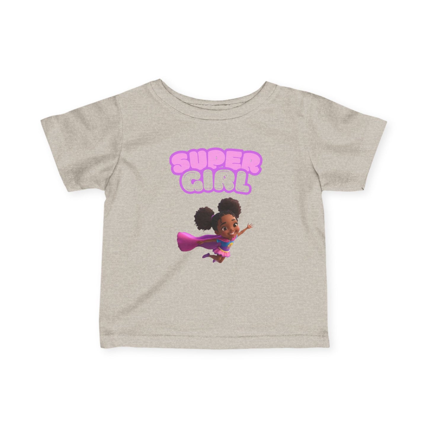 Infant Tee — "Super Girl" Flying Baby Superhero Graphic (Pink)