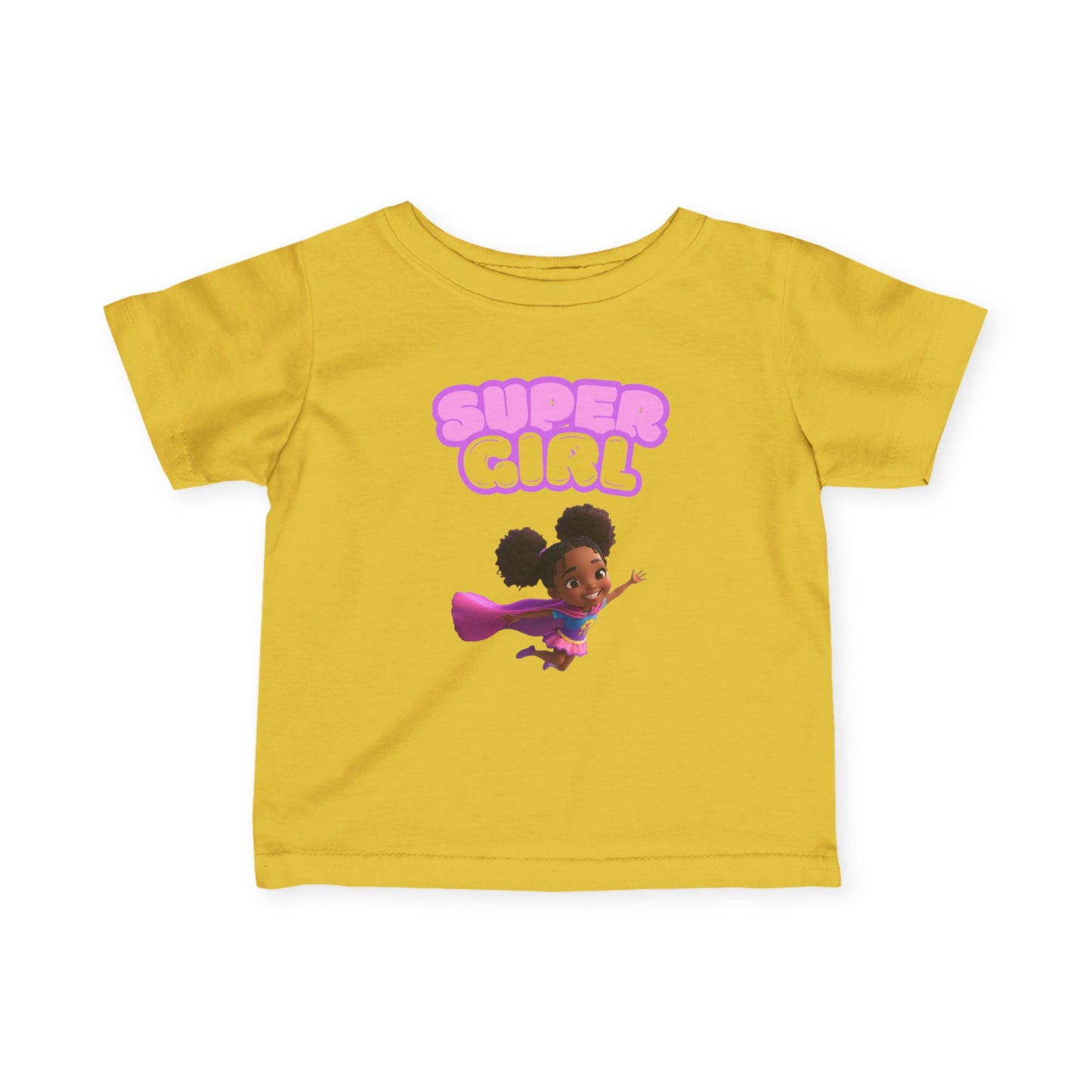 Infant Tee — "Super Girl" Flying Baby Superhero Graphic (Pink)