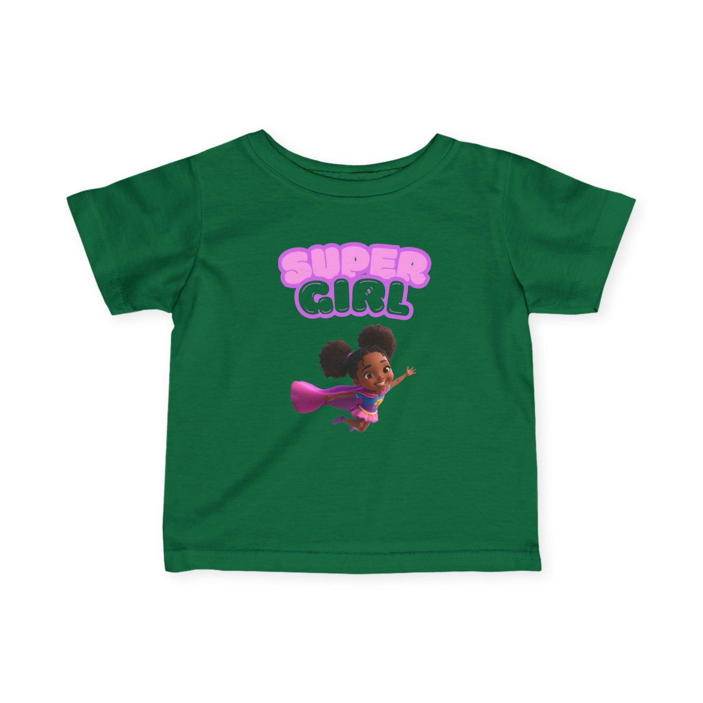 Infant Tee — "Super Girl" Flying Baby Superhero Graphic (Pink)