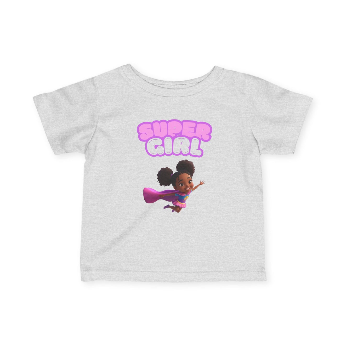 Infant Tee — "Super Girl" Flying Baby Superhero Graphic (Pink)