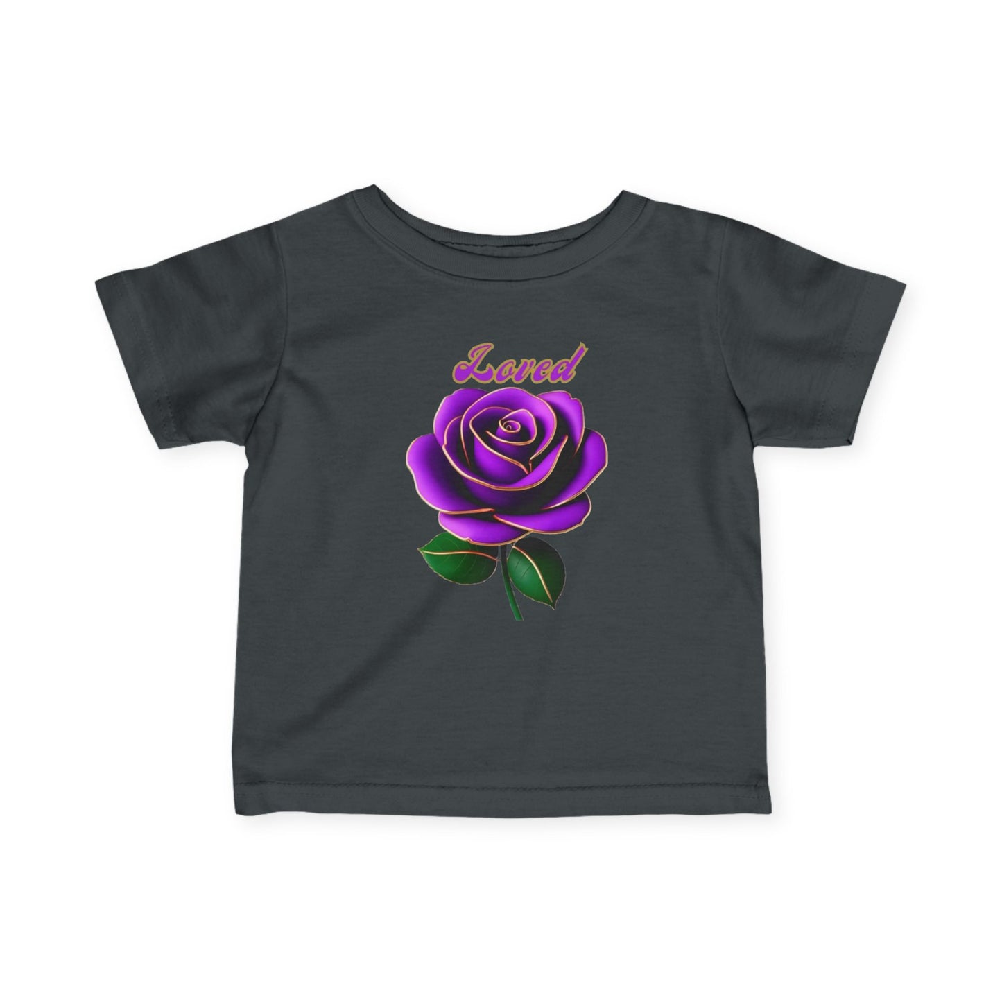 Loved Purple Rose Infant Tee — Gold-Trim Floral Baby Shirt