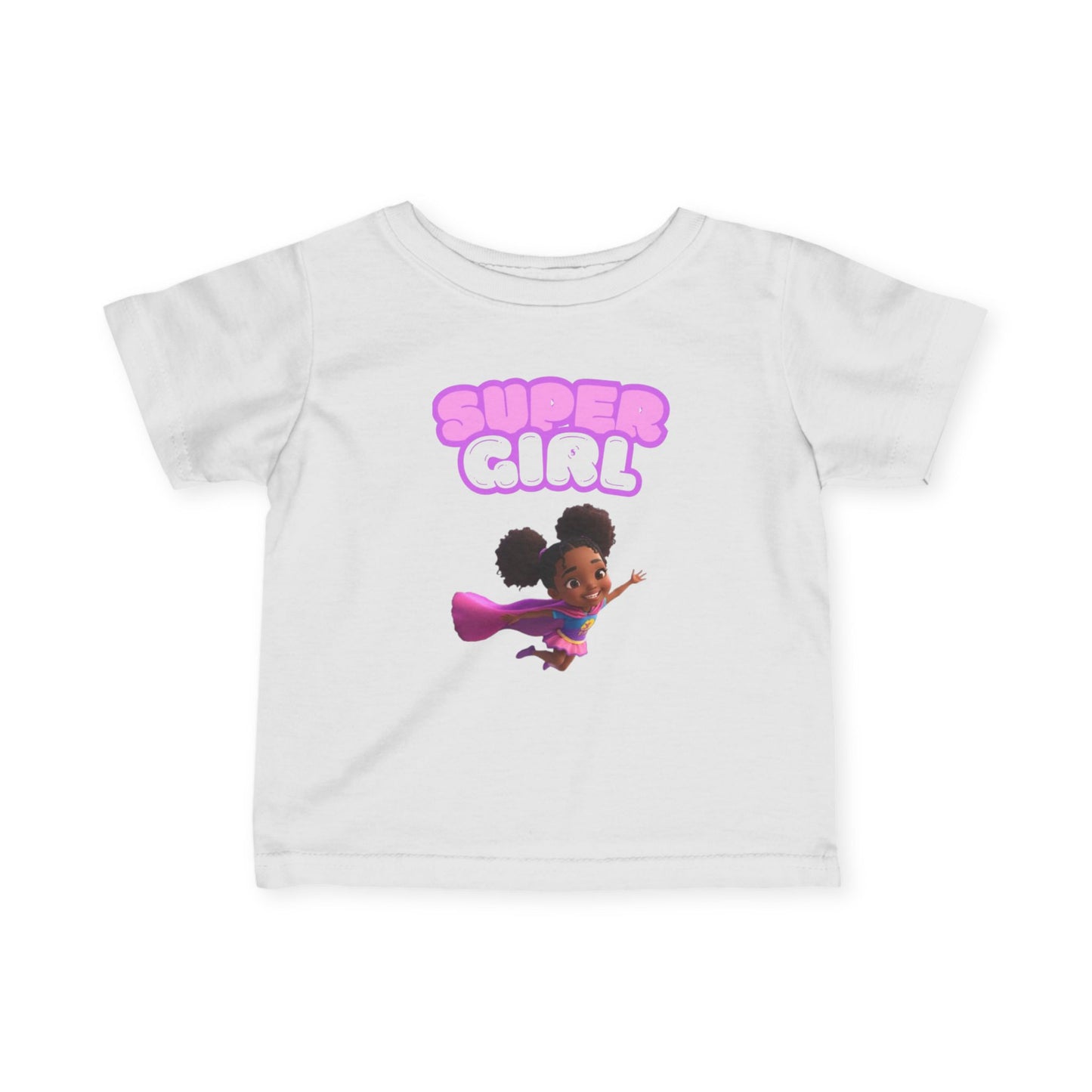 Infant Tee — "Super Girl" Flying Baby Superhero Graphic (Pink)