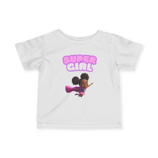 Infant Tee — "Super Girl" Flying Baby Superhero Graphic (Pink)