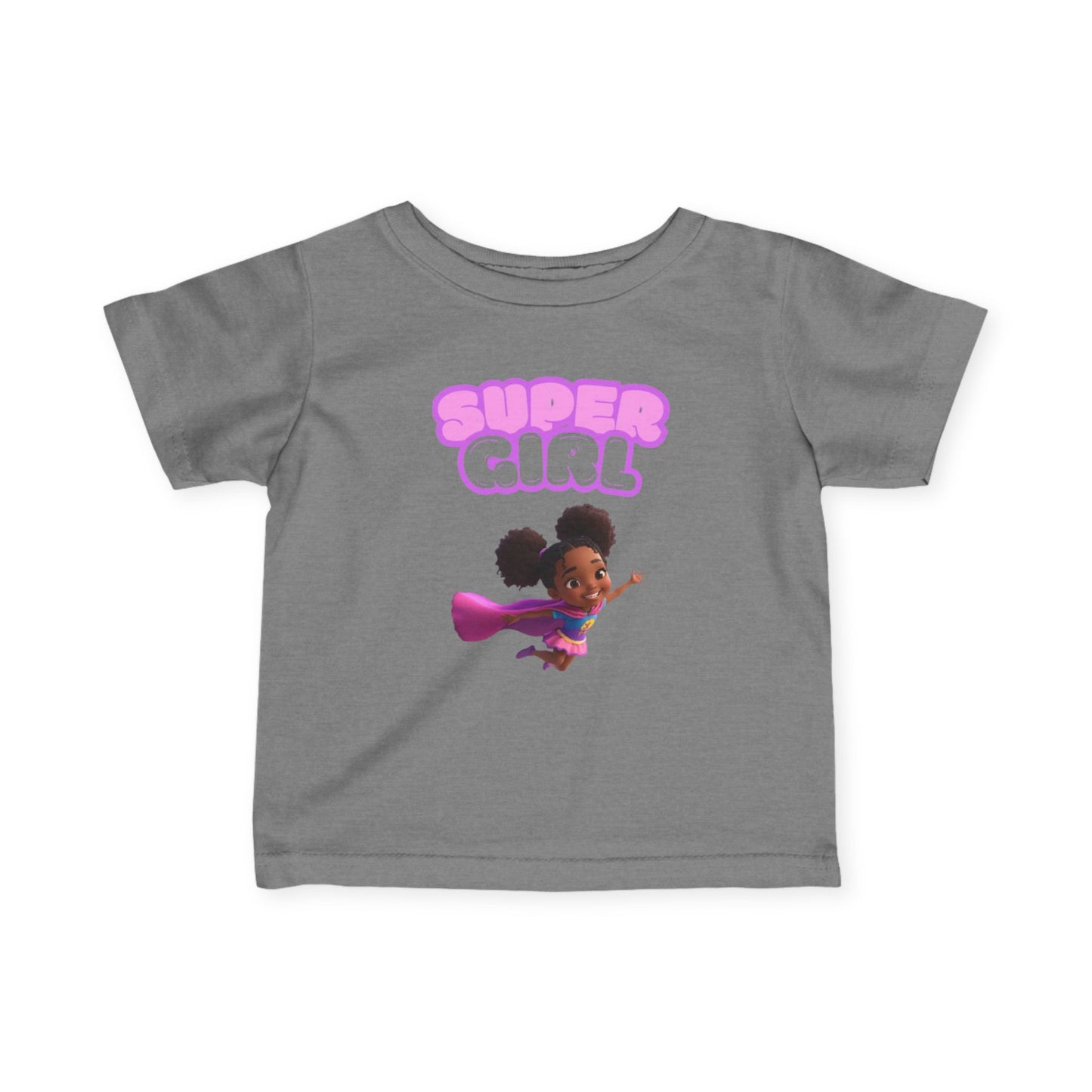 Infant Tee — "Super Girl" Flying Baby Superhero Graphic (Pink)