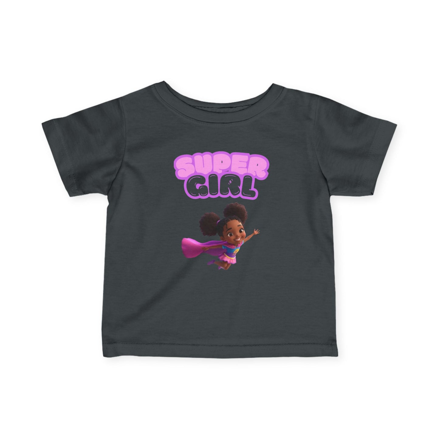 Infant Tee — "Super Girl" Flying Baby Superhero Graphic (Pink)